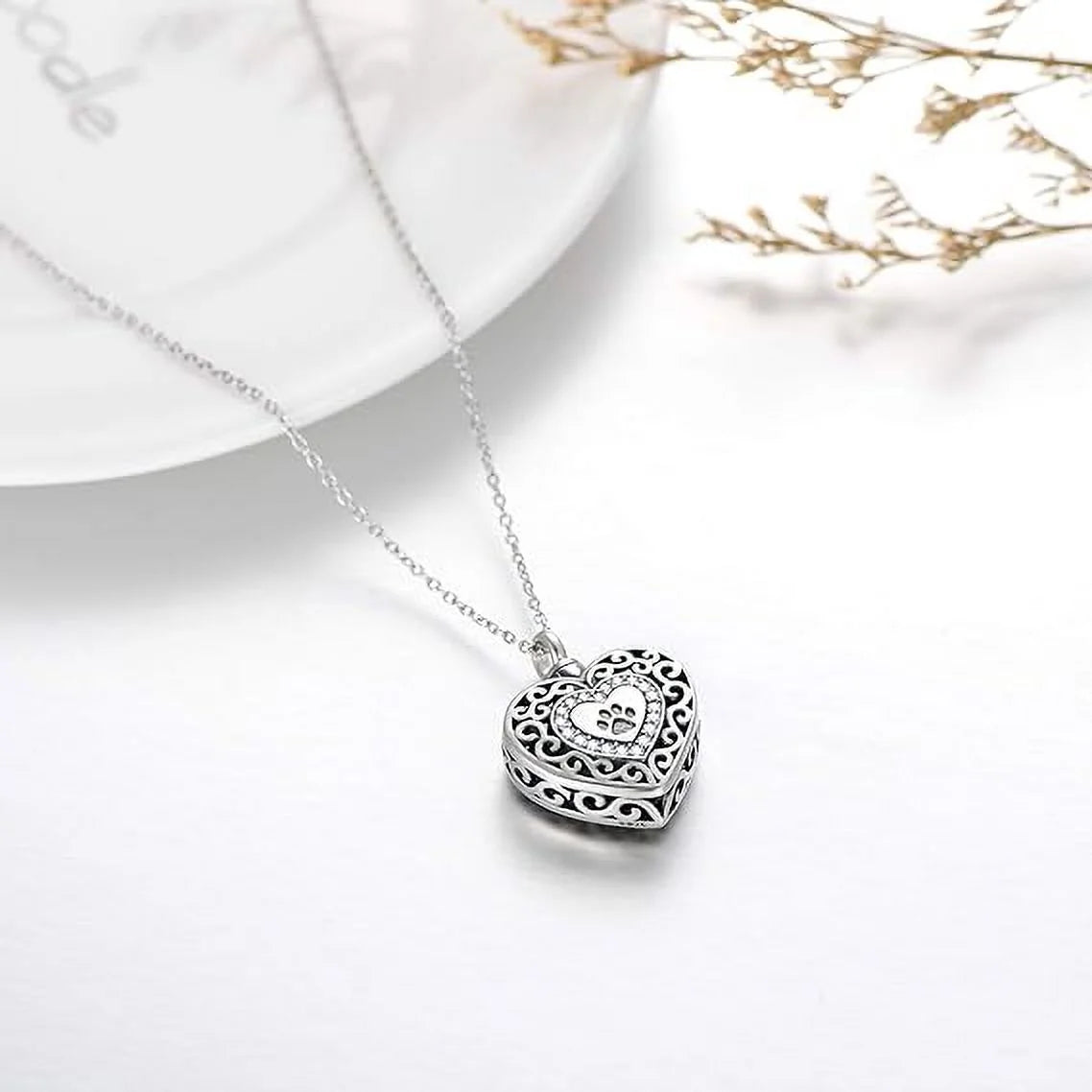 925 Sterling Silver Heart Urn Necklaces Engraved Pawprint Forever in My Heart Cremation Keepsake Necklace for Ashes Pet Ashes Jewelry Gift for Women